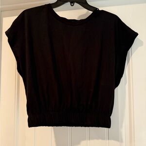 Zara Black Boxy Cropped Blouse with Cuffed Cap Sleeves